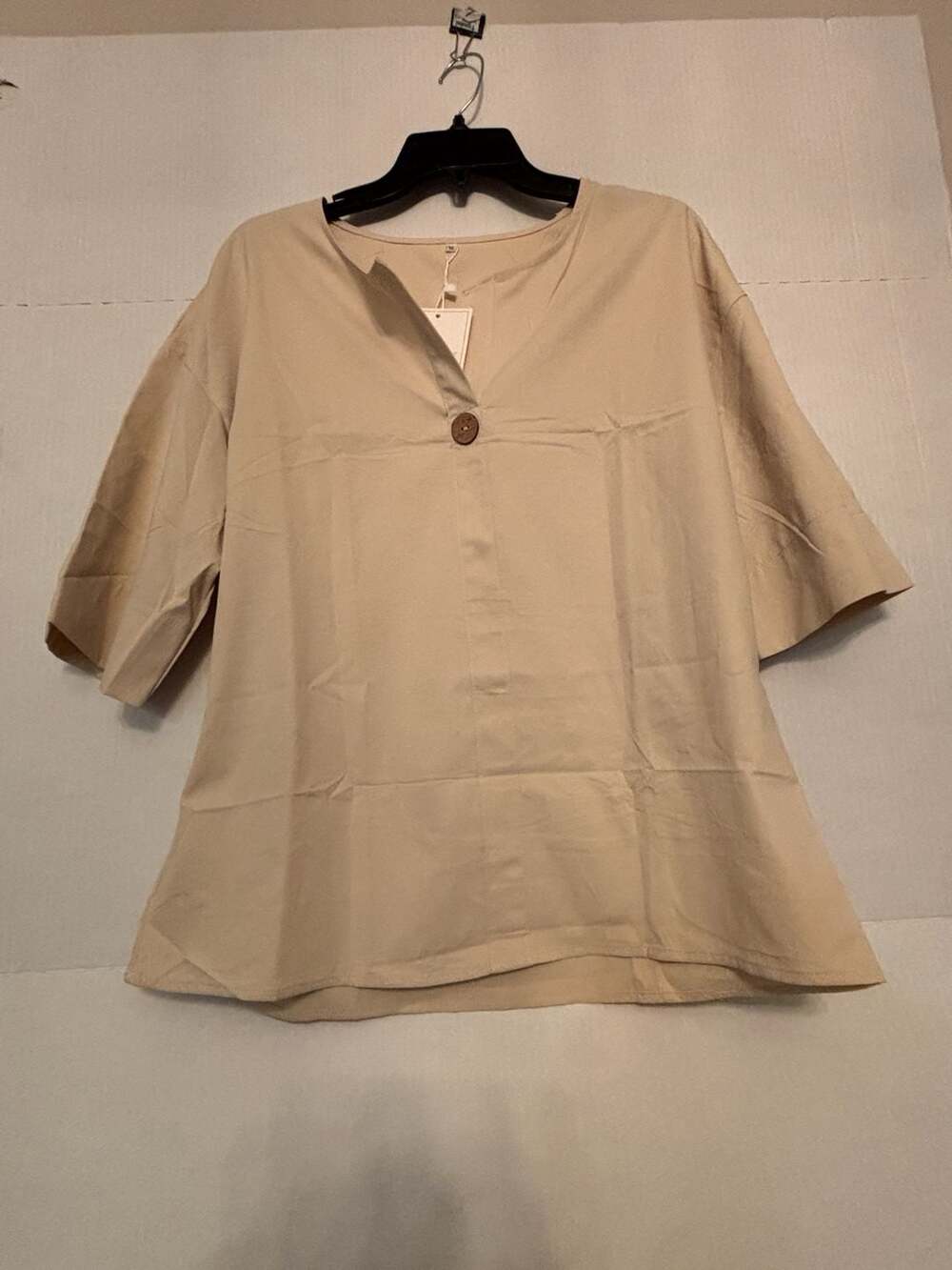 ETCYNEW V-Neck Short Sleeve Top Beige M